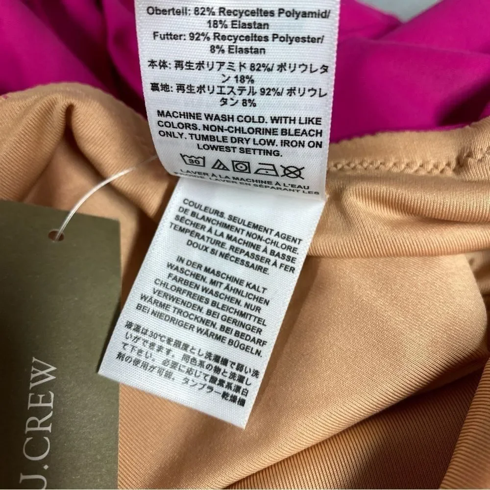NEW J. Crew Ruched Ruffle One Piece Swimsuit Deep V Neck Size 20 Radiant Fuchsia